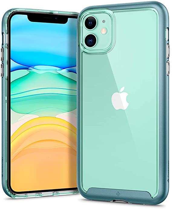 Caseology Skyfall Designed for iPhone 11 Case, Clear PC Back Aqua Green Bumper Shockproof Cover, iPhone 11 Case (Aqua Green)