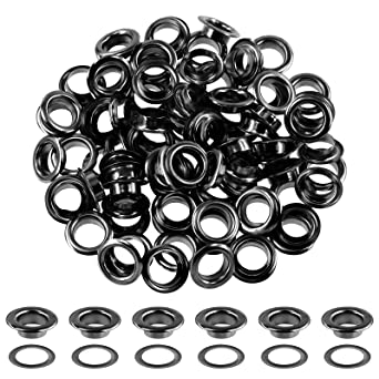 Hilitchi 200Pcs 2/5 Inch - 10mm Gun-Black Thicken Grommet Eyelets Metal Eyelets with Washers Assortment Kit, Hole Self Backing Eyelet for Bead Cores, Clothes, Leather, Canvas