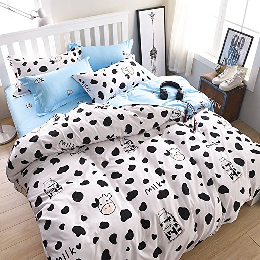 Nattey Cows Bedding Duvet Cover Set Black White Color (Twin)