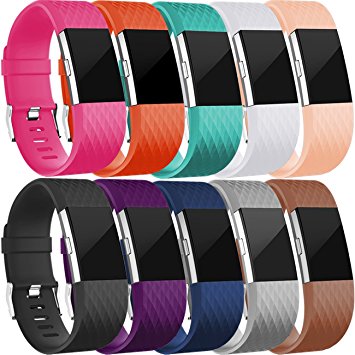 For Fitbit Charge 2 Bands, Wepro Replacement Bands Strap Wristband with Air Holes for Fitbit Charge 2 HR, 15 Colors, Buckle, Large, Small