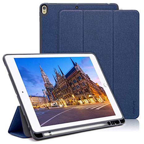 iPad 10.5 Case with Pencil Holder,Auto Sleep Wake Tri-fold Stand/Lightweight Soft TPU Back Protective Cover for Apple iPad Pro 5th/6th Generation 2017/2018 - Dark Blue