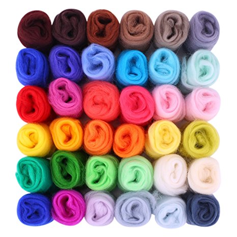 Wool Roving 36 Colors 5g/color Fuyit Needle Felting Wool Fibre Hand Spinning DIY Craft Materials (36 color 5g/color)