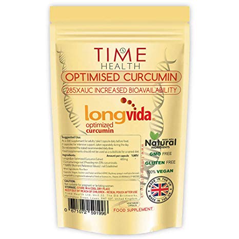 New: Longvida Optimised Curcumin Extract from Turmeric - 60 Capsules - Clinically Proven - 285XAUC Increased Bioavailability - Vegan - 2 Months Supply (60 Capsule Pouch)