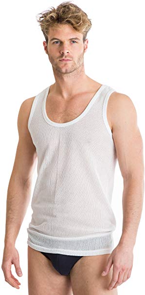 Octave® 4 Pack Mens Cotton Rich Classic Eyelet String Mesh Net Sleeveless Vests
