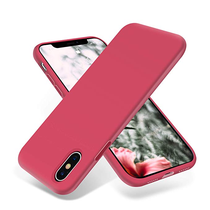 OTOFLY Liquid Silicone Gel Rubber Full Body Protection Shockproof Case for iPhone Xs/iPhone X，Anti-Scratch&Fingerprint Basic-Cases，Compatible with iPhone X/iPhone Xs 5.8 inch (2018), (Hibiscus)