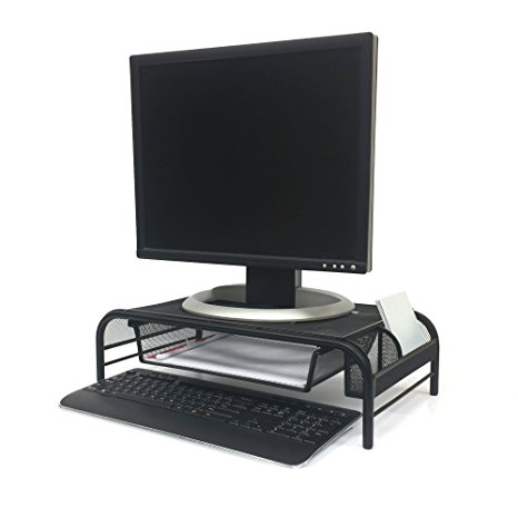 Mind Reader 'Raise' Metal Mesh PC Laptop IMac Computer Monitor Stand with Drawer, Black