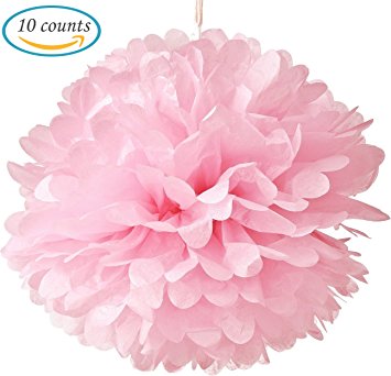 Hmxpls 10pcs Tissue Paper Pom-poms Flower Ball Wedding Party Outdoor Decoration (Pink)