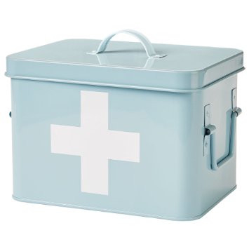 Andrew James Vintage Style First Aid Tin In Powder Blue   2 Year Warranty, With Lid and Folding Handles