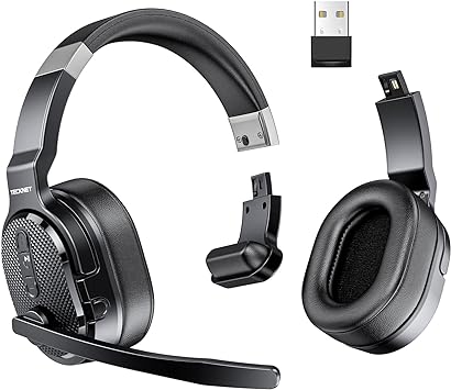 TECKNET Wireless Headset, Wireless Trucker Headset with Microphone Noise Cancelling 3 EQ Music Modes, Single and Dual Ear Wireless Headphones for Truck Drivers, Office, Call Centre, Work from Home