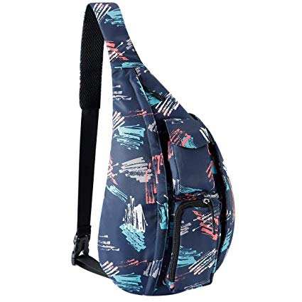 Unisex Rope Bag Large Sling Backpack Mutilpurpose Shoulder Crossbody Bag with Earphone Jack for Men Women Students Boys Girls (Graffiti Blue)