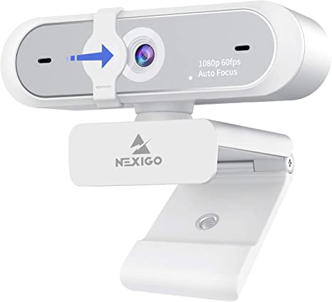 NexiGo 60FPS AutoFocus Webcam with Privacy Cover & Dual Microphone, 2021 N660P Pro HD 1080P USB Computer Web Camera, Plug and Play, for OBS Gaming Zoom Meeting Skype FaceTime Teams, White