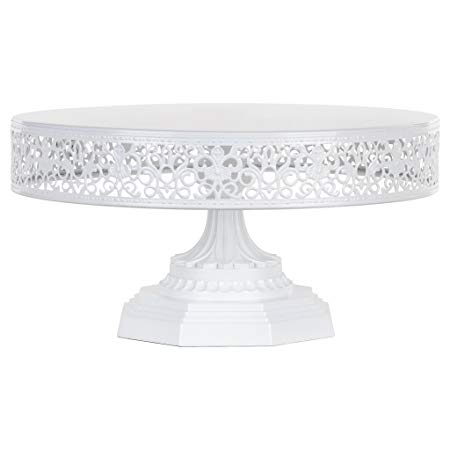 Isabelle Collection' 12" Round Metal Cake Stand, Birthday Party Wedding Event (White)