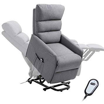 HOMCOM Power Lift Assist Recliner Chair for Elderly with Wheels and Remote Control, Linen Fabric Upholstery Grey