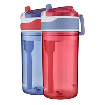 Contigo Kids 2-in-1 Snack Hero Tumbler Featuring 4oz Snack Holder Stacked on Top of 13oz Water Bottle - BPA Free, Durable Tritan w/Flexible Carry Handle & Spill-Proof Valve, Purple & Pink – 2 Pack