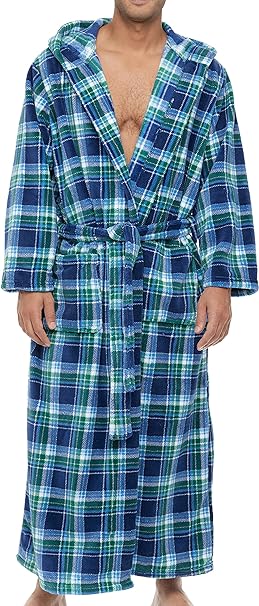 Alexander Del Rossa Men's Soft Plush Fleece Hooded Bathrobe, Full Length Long Warm Lounge Robe with Hood