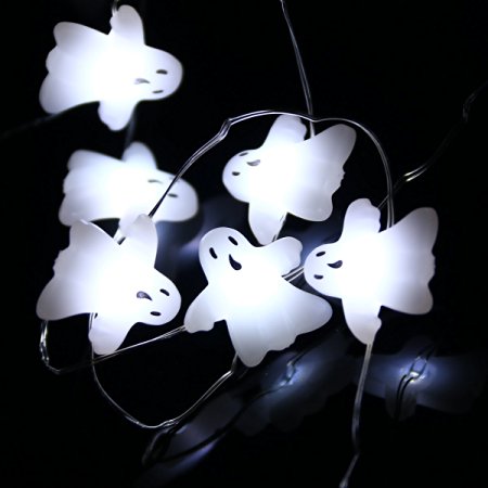 LEORX Halloween Lights Battery Operated Ghost String Lights 3 Meters 40 LEDs Cool White (Style 2)