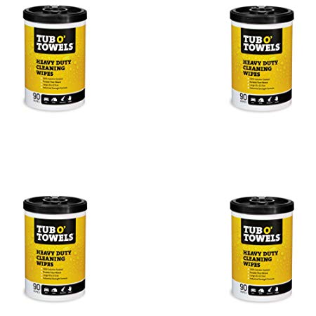 Tub O Towels Heavy-Duty 10" x 12" Size Multi-Surface Cleaning Wipes, 90 Count Per Canister (4-Pack)