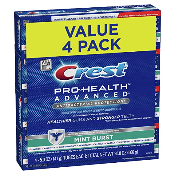 Crest Pro-Health Advanced Antibacterial Protection Toothpaste, Mint Burst, 5oz (Pack of 4)