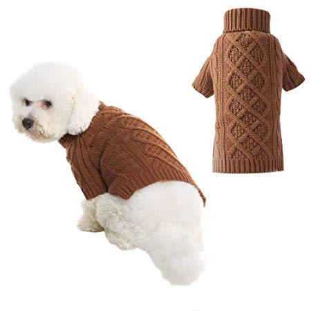 PUPTECK Classic Cable Knit Dog Sweater - Pet Turtleneck Coat Puppy Winter Clothes 2 Colors