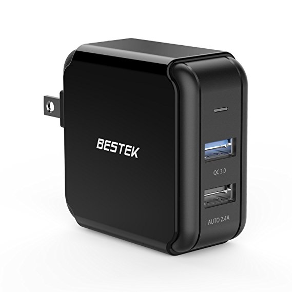 Travel Usb Wall Charger, BESTEK QC 3.0 28W 6A USB Wall Plug with Fast Charge & Smart ID Technology Foldable Power Adapter for iPhone X 8/7/6s/6/Plus and More Android Phones, Tablet, Power Bank