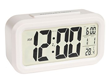 BestGot 5.3" Digital Alarm Clock Low Light Sensor Technology snooze and Large Display and Smart Night Light(white Backlight) Lcd Travel Alarm Clock and Home Alarm Clock (white)