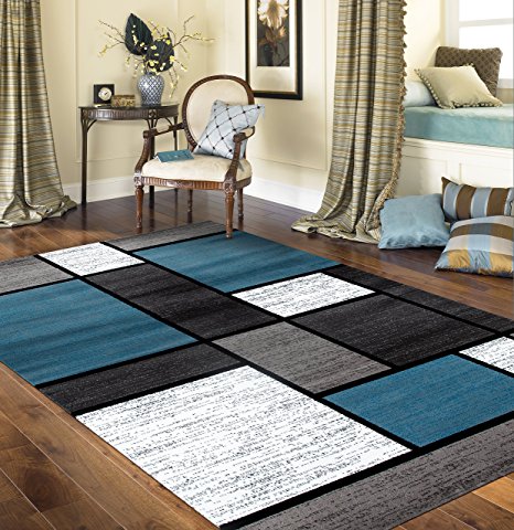 Rugshop Contemporary Modern Boxes Area Rug 5' 3" X 7' 3" Blue/Gray