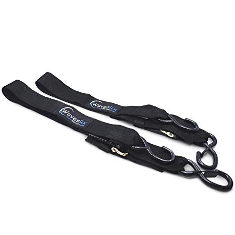 WavesRx Marine Boat Trailer Transom Tie-Down (2 Pack) | Adjustable 2"x48" Safety Straps | 1200 LBS Capacity to Securely Transport Boats, Jet Skis and Other PWC