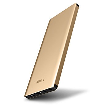 iWALK Cell Phone Power Bank 10000mAh, External Battery Charger w/ Dual USB Output, 0.49inch Thickness Portable Phone Charger, For iPhone X 8 7 6s 6 plus Samsung Galaxy Note 8 S8 S7 LG G6 G5 etc, Gold