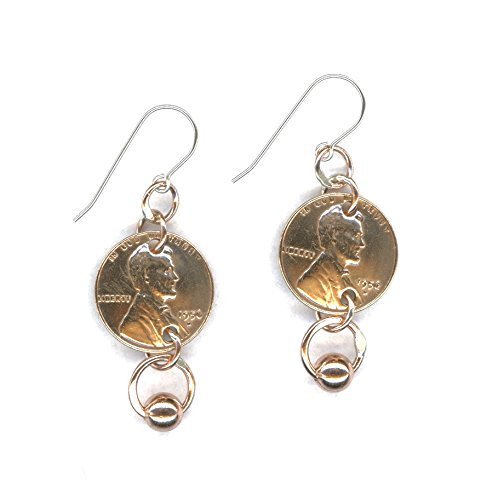 60th Birthday Gift for Her 1956 Penny Earrings 60th Anniversary Gift Copper Beaded Dangle Coin Earrings