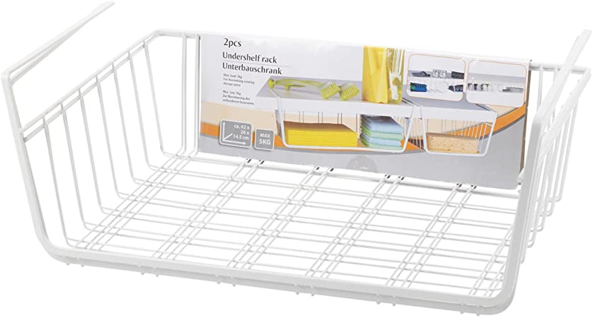 Premier Housewares Set of 2 x Under Shelf Table Storage Basket Rack Kitchen Wire Mesh Cabinet Organiser, Metal, 38cm