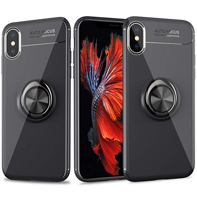 cresawis iPhone Xs Max Case, [Ring Series] Slim 360° Rotating Ring Kickstand with Magnetic Shockproof Protective Phone Case Cover Compatible with iPhone Xs Max (2018) 6.5 inch - Black