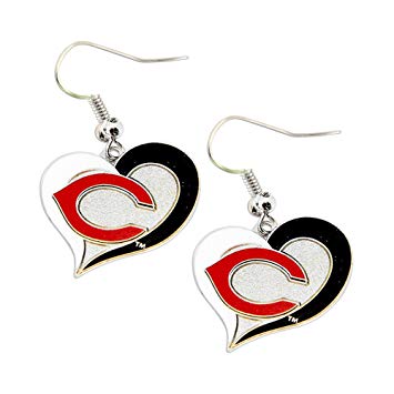 MLB Cincinnati Reds Team Logo Swirl Heart Earring Sports Fan Gift