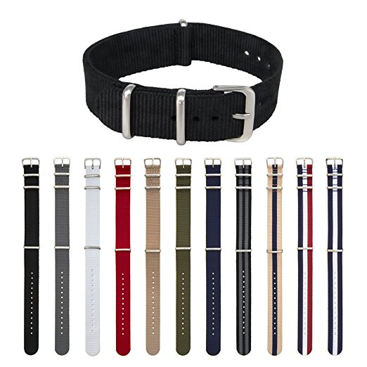 ARCHER Watch Straps, Premium Nylon NATO Straps, Choice of Color and Size (18mm, 20mm, 22mm, 24mm)