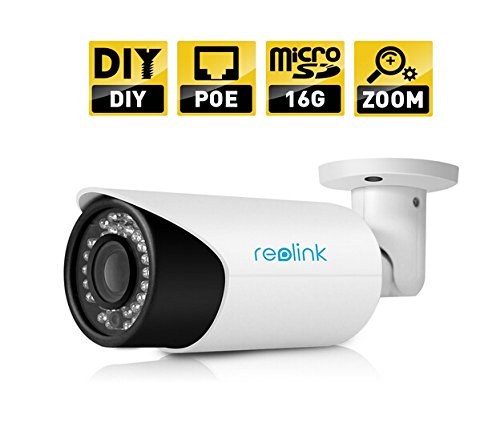 Reolink RLC-411S 4-Megapixel 1440P 2560x1440 POE Security IP Camera 4X Optical Motorized Zoom, Built-in 16GB Micro SD Card, Outdoor Waterproof Bullet, Night Vision 80-110ft, E-mail Alert, FTP, ONVIF