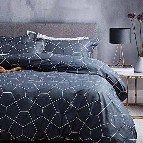 King Duvet Cover Set Dark Navy Blue, 104x90 Soft Geometric Pattern Bedding Cover, Luxury Lightweight Microfiber 3pc Set with Zip, Ties - Best Modern Style Comforter Quilt Cover for Men and Women
