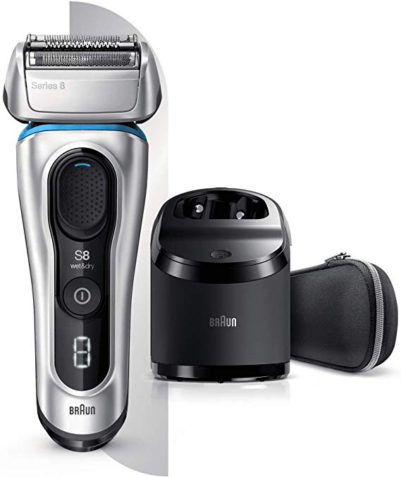 Braun Series 8 8390cc Next Generation, Electric Shaver, Rechargeable and Cordless Razor, Clean and Charge Station with Fabric Travel Case, Wet and Dry, Foil Shaver, 100 Percent Waterproof, Silver