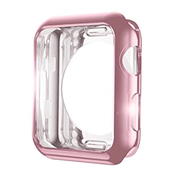 Hailan Case For Apple Watch,Flexible Slim Lightweight Plated TPU Shock Absorption Anti-Scratch Protective Cover Case (Not Cover the Screen) for Apple Watch Series 1 / 2 / 3,42mm,Rose Gold