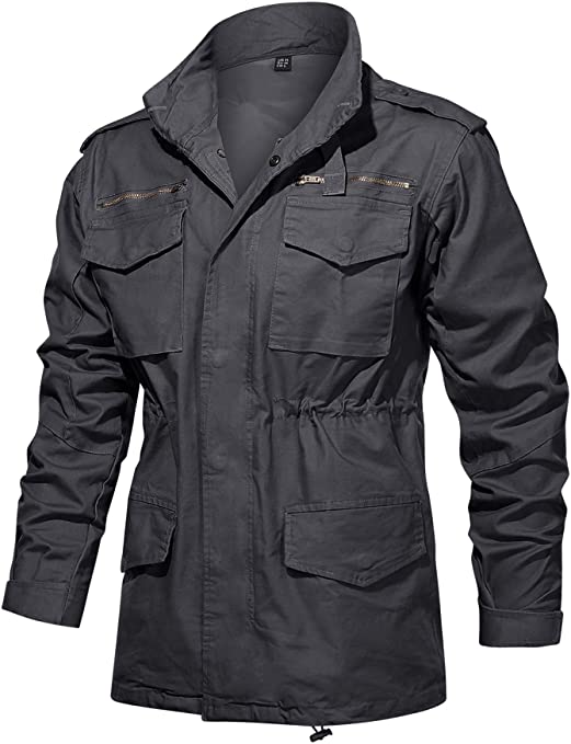 TACVASEN Men's Field Jacket Cotton Military Classic Vintage Concealed Hooded Coat