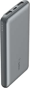 Belkin BoostCharge USB-C Portable Charger 10k Power Bank w/ 1 USB-C Port and 2 USB-A Ports with USB-A to USB-C Cable for iPhone 15, 15 Plus, 15 Pro, 15 Pro Max, Samsung Galaxy S24, & More - Gray