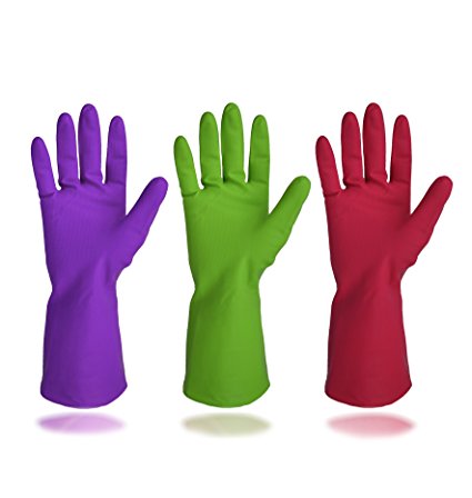 Cleanbear Synthetic Rubber Gloves ,Medium Size ,11.8 Inches, 3 pairs 3 Colors
