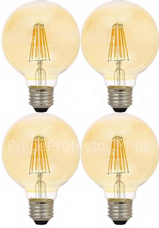 (4 Pack) Sylvania 79601 Vintage LED Light Bulb, 40 Watt G25 Round 3 Inch Globe E26 Medium Base, Amber Glass Edison Filament Antique Style, 40W Warm Amber Color - Indoor Outdoor Non Dimmable