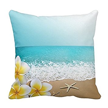 Sengreat 18"x18" Plumeria Starfish Summer Beach Tropical Hawaii Soft Cotton Polyester Home Decorative Pillow covers Throw Cushion covers Sofa Relaxing Pillowcases