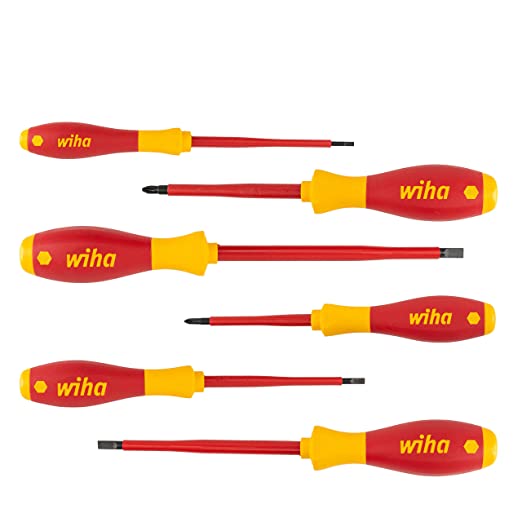 Wiha 00833 Series 320N Soft Finish Electric Screwdriver Set, Slotted, 6 Pieces