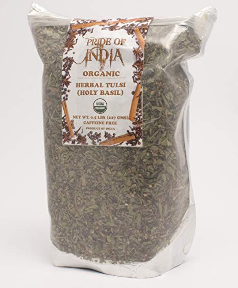 Pride Of India - Organic Tulsi Holy-Basil Herbal Tea, 3.53 oz (100gm) Whole Leaf