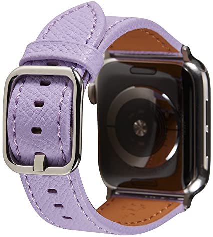 SONAMU New York New Epsom Leather Band Compatible with Apple Watch 38mm to 45mm, Premium Leather Strap Square Buckle Compatible with iWatch Series 7 6 5 4 3 2 1 (Lavender, 45mm/44mm/42mm)