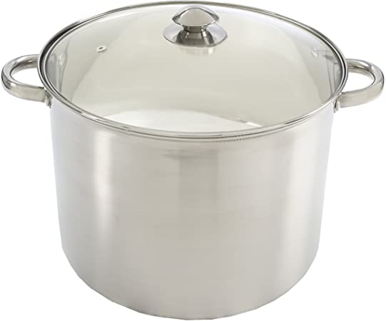 Ecolution Stock Pot with Vented Tempered Glass Lid Pure Intentions, 16 Quart, Stainless Steel