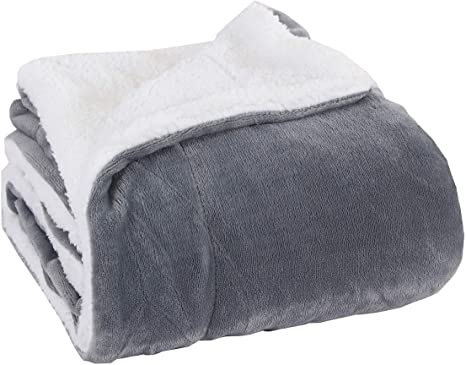 Elegant Comfort Luxury Micro-Sherpa 50" X 60" Ultra Plush Throw/Blanket, (50 x 60), Solid Grey