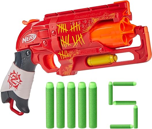 NERF Zombie Strike Hammershot Blaster - Pull-Back Hammer-Blasting Action, 5 Official Zombie Strike Darts - Red Color Scheme (Amazon Exclusive)