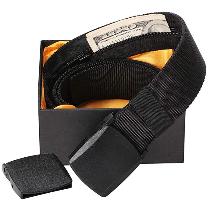 JasGood Travel Money Belt-Men/Women Hidden Pocket Nylon Belt-Casual Waist Belt Plastic Buckle Fits 42 Inch