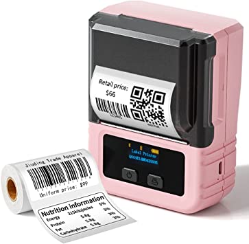 Phomemo M120 Label Makers-Barcode Label Printer, Bluetooth Thermal Barcode Printer, Mini Pink Label Maker Compatible with Android,iOS, Apply to Address, Barcode, Organization, Pink